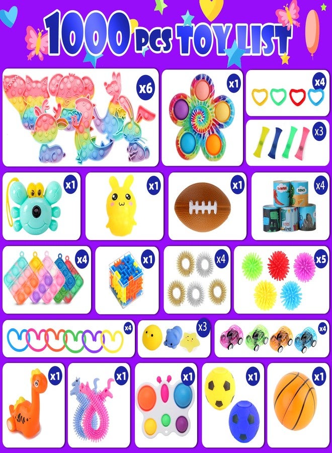 DKZ 1000Pcs Fidget Toys Pack, Bulk Party Favors for Kids, Stocking Stuffers, Treasure Box Chest, Birthday Party, Classroom Carnival Prizes, Pinata Stuffers, Goodie Bag Stuffers, Stress Relief, Sensory Toy - Image 2